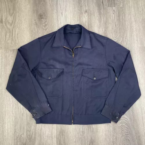 Vintage 1960s Mr 2 Ply Workwear Jacket size L Cropped Navy Blue Talon Zipper - Picture 1 of 14