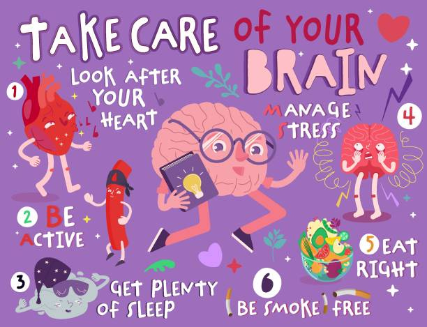 Take care of your brain. Creative landscape poster in modern style. Take care of your brain. Creative landscape poster in modern style. Editable vector illustration. Stay healthy and happy. Medical, healthcare, neurology concept. Useful information. Graphic design. make your brain smarter stock illustrations