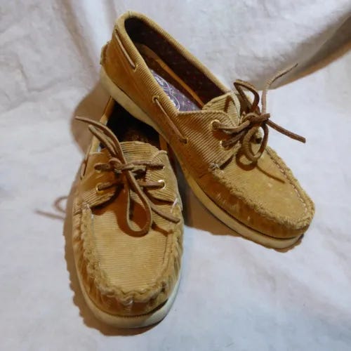 🥿 Sperry Top-Sider Moc Toe Boat Shoe 8 M Tan Corduroy & Suede; Leather Lacing  - Picture 1 of 12