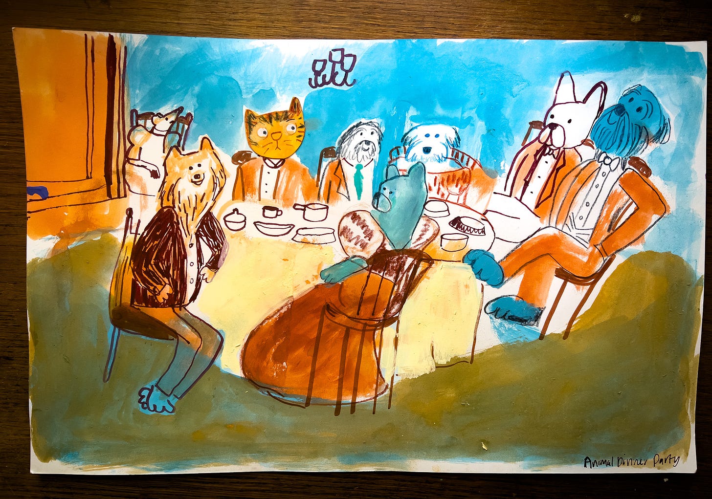 illustration of animals at a dinner party by Beth Spencer