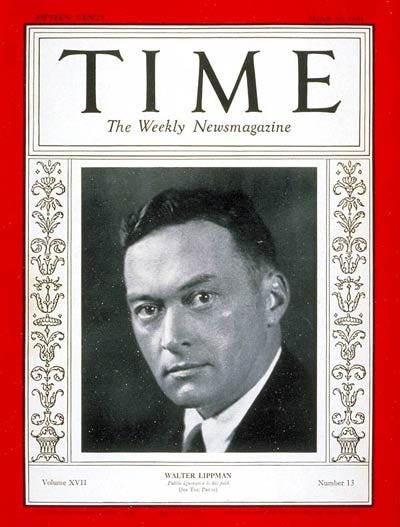 TIME Magazine Cover: Walter Lippman - Mar. 30, 1931 - Walter Lippman -  Journalism - Writers