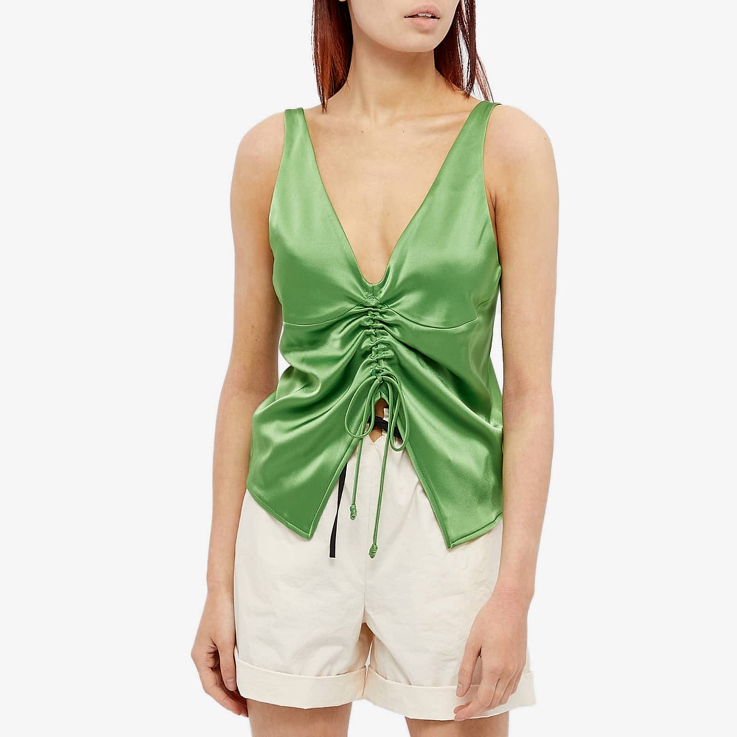 Nanushka Klara Tie Front Silk Top - Green