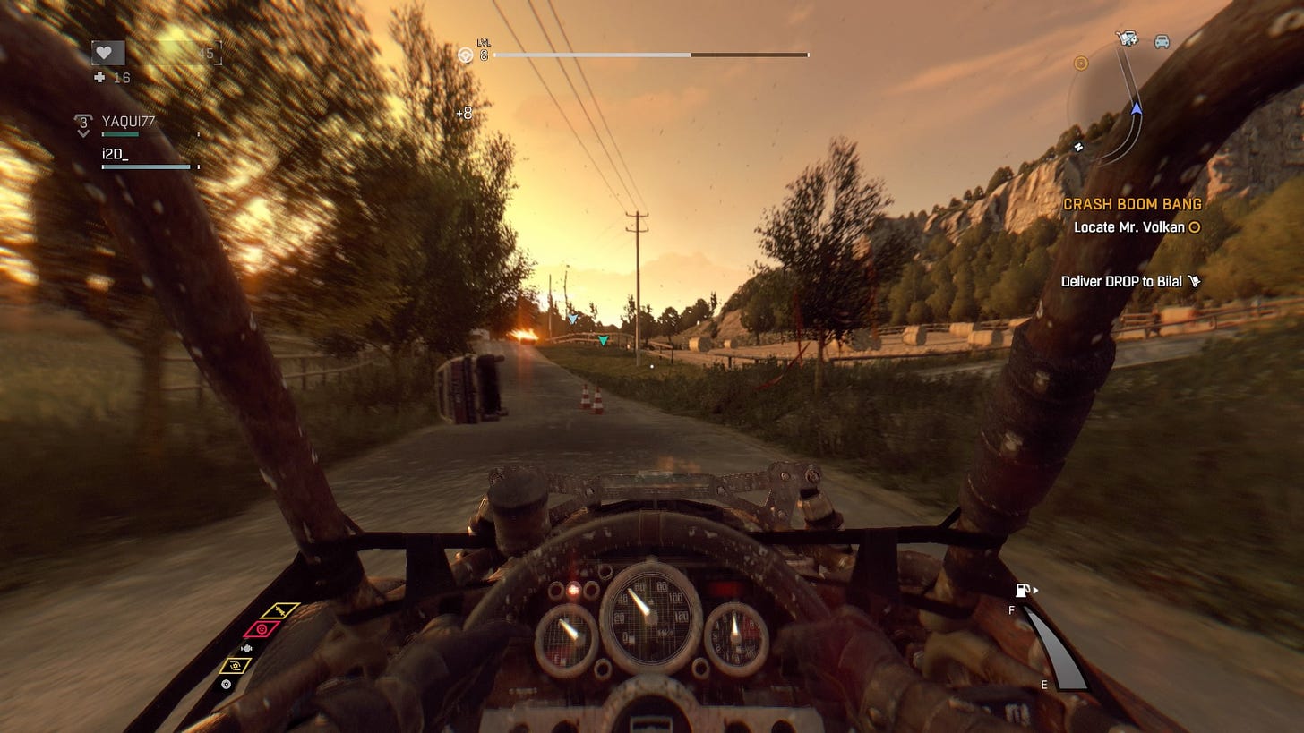 Driving in Dying Light's expansion, The Following