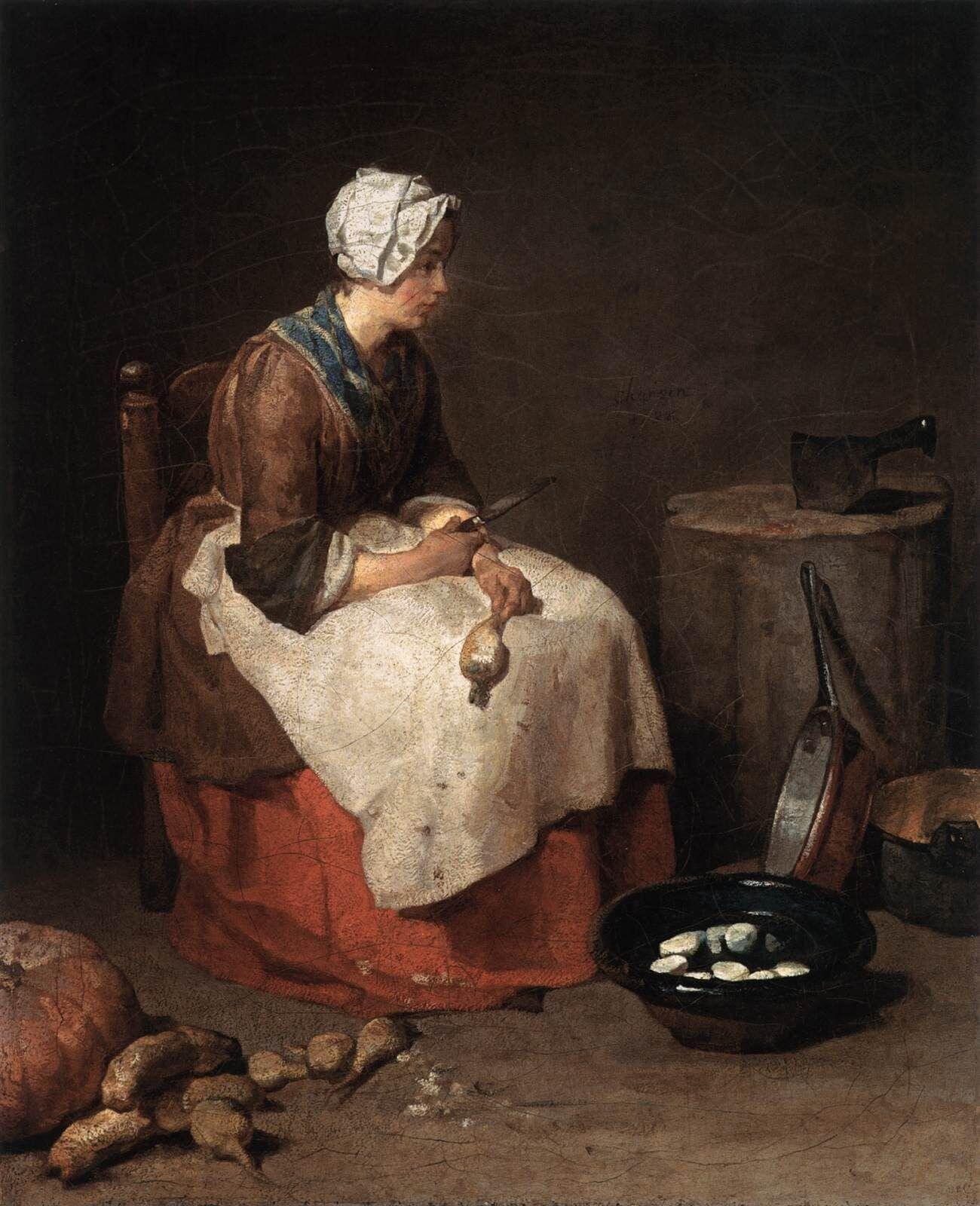 Jean Siméon Chardin, <i>The Turnip Scraper</i> [also known as <i>The Kitchen Maid</i>], 1738, Washington National Gallery of Art