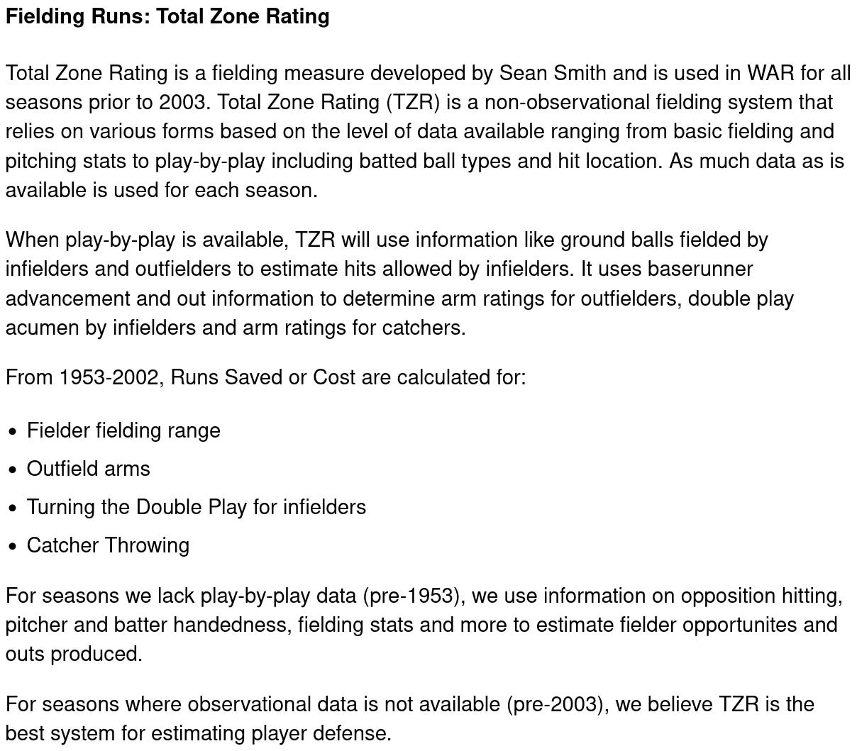 Baseball Reference Total Zone Rating