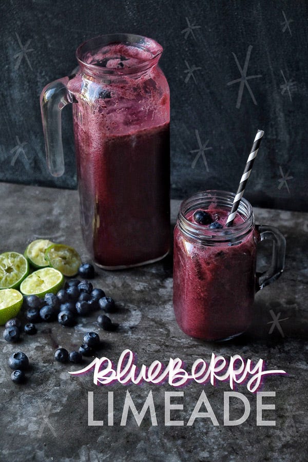 Blueberry Limeade is a refreshing drink that's great mixed with sparkling water or spirits! Find the recipe on Shutterbean.com