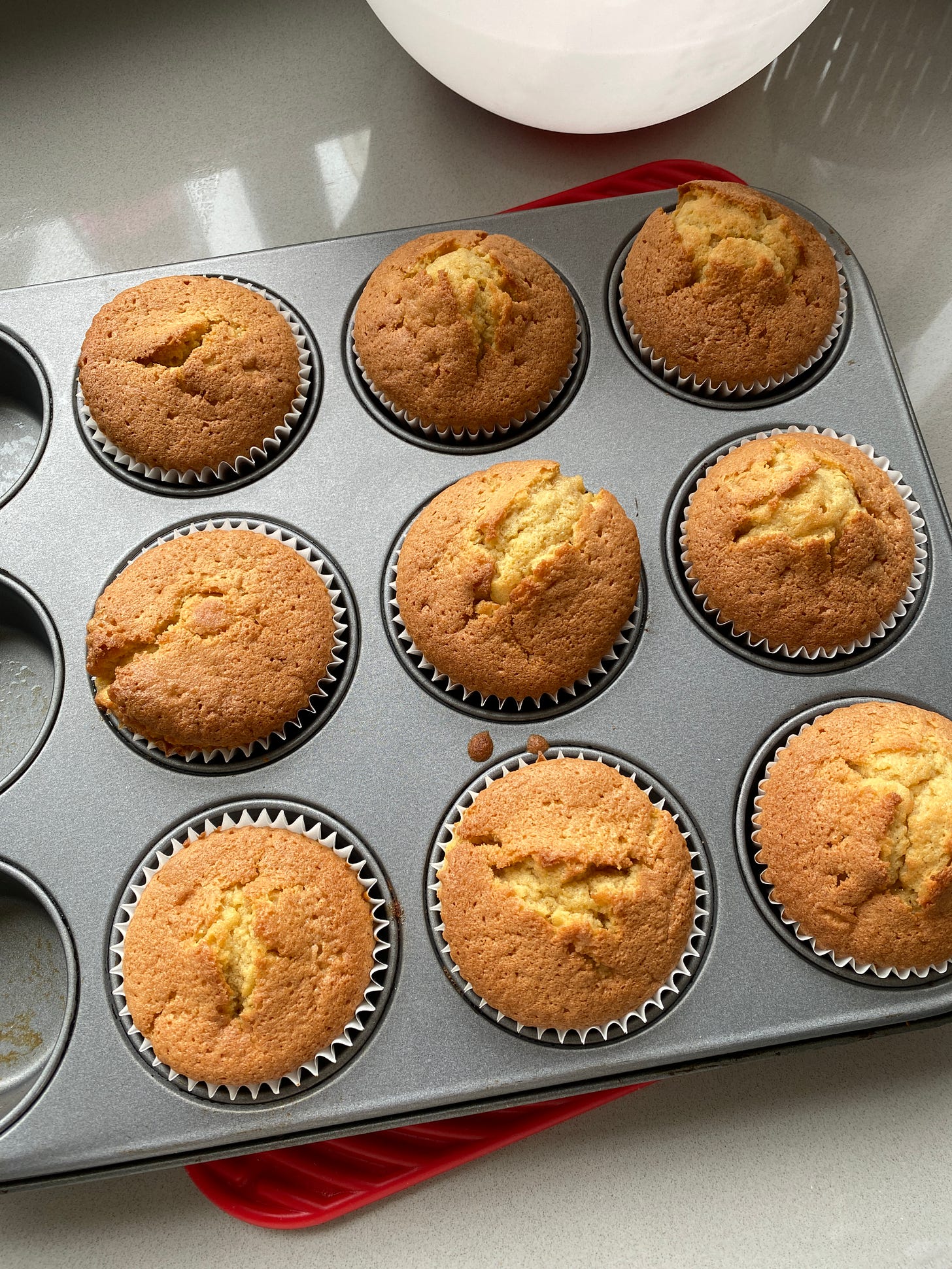 Baked Fairy Cakes in a muffin tin.