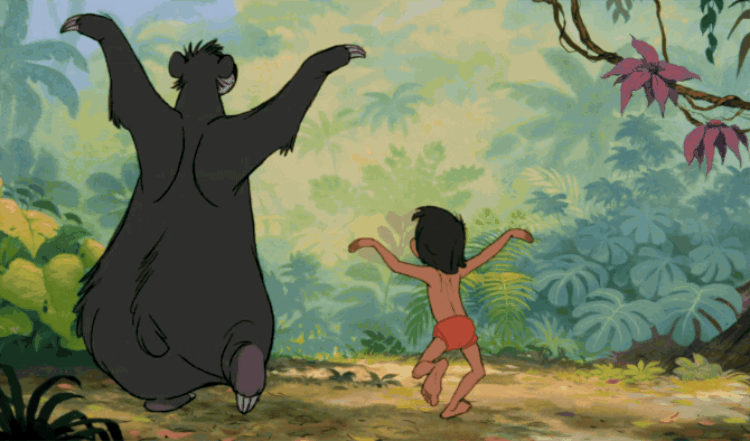 Gif Mowgli e Baloo de Il libro della giungla della Disney che ballano