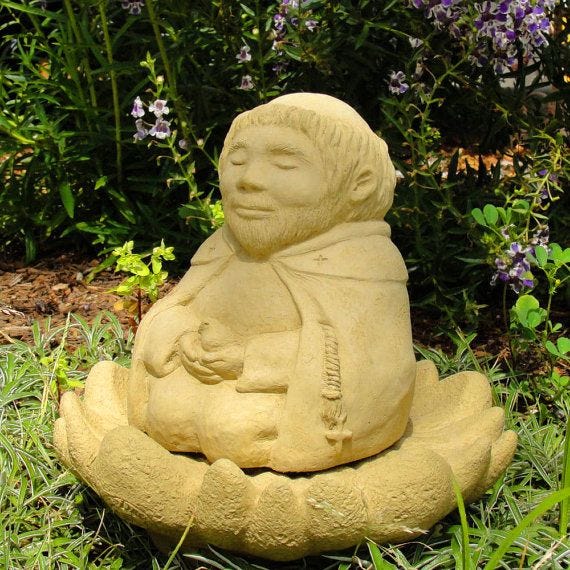 Stone MEDITATING SAINT FRANCIS Original Copyrighted Sculpture - Garden Buddha Statue (o ...