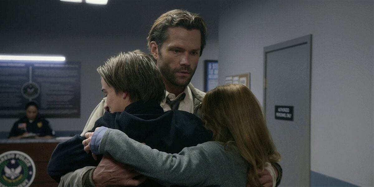 Jared Padalecki Walker hugging Augie and Stella.