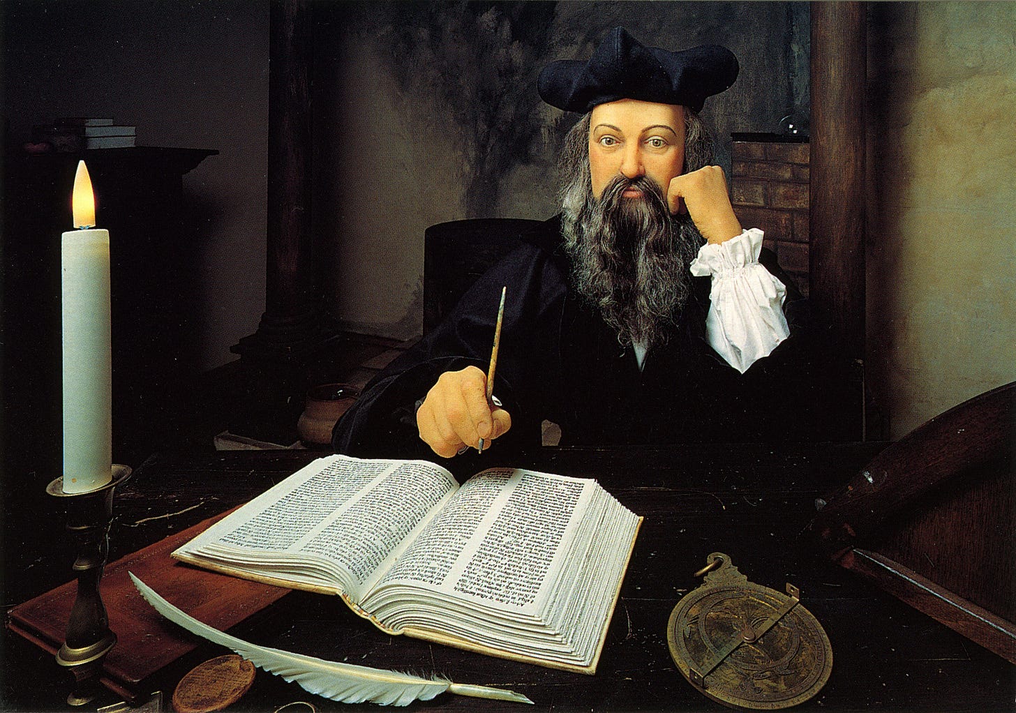 Nostradamus, the French astrologist from the 16th century, details predictions for hundreds of years in the future