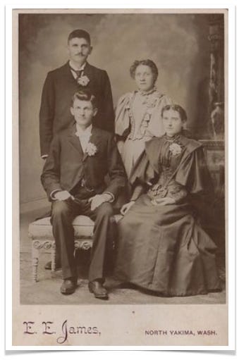 Portrait from North Yakima, Washington of two couples. The photo is of a cabinet card circa late 1890s