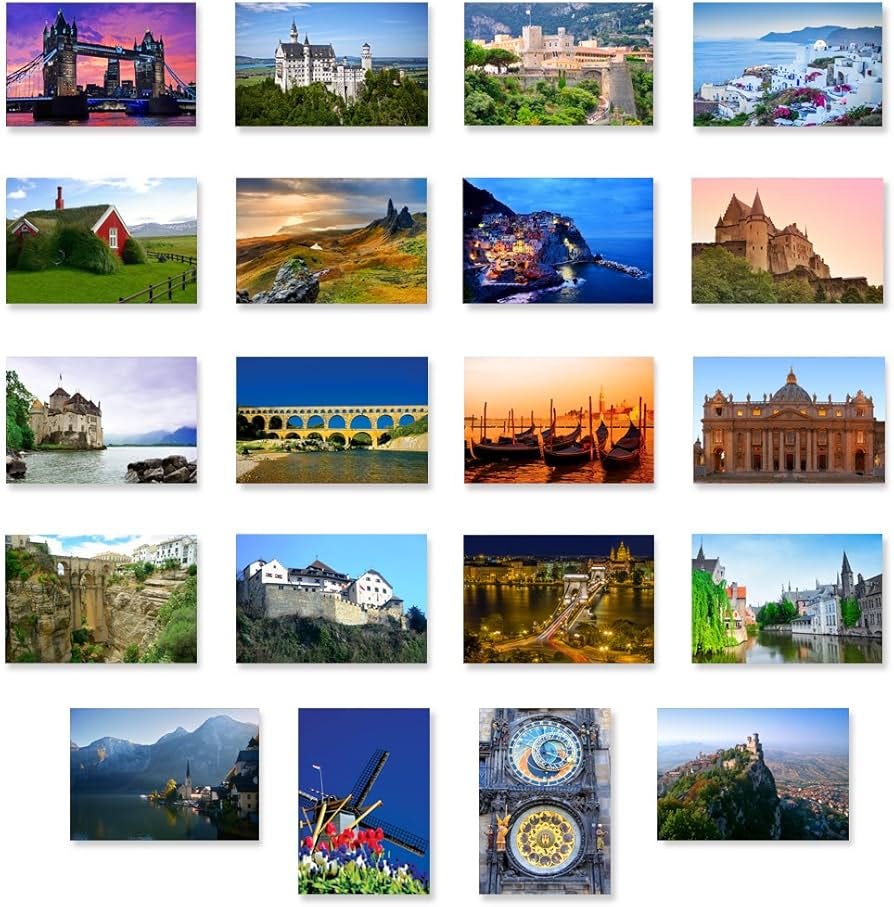 Amazon.com : CHARMING EUROPE postcard set of 20. Post card variety pack of  European travel theme postcards. Made in USA. : Office Products