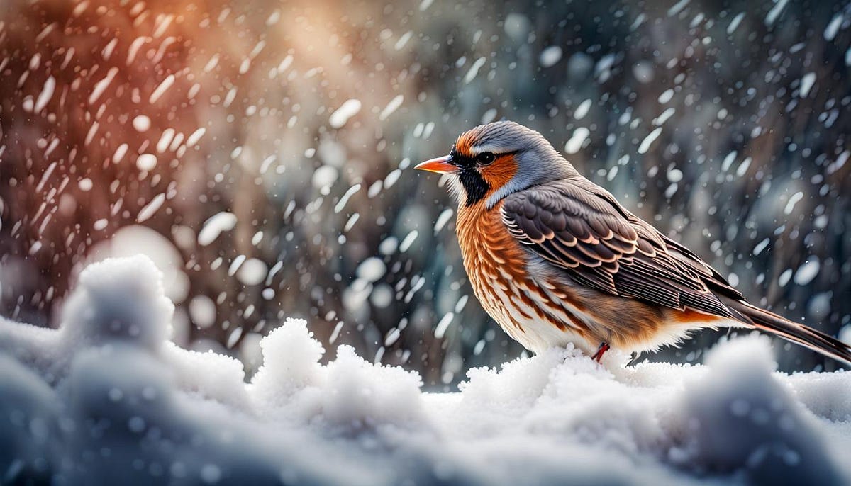 Bird, red breast, in snow