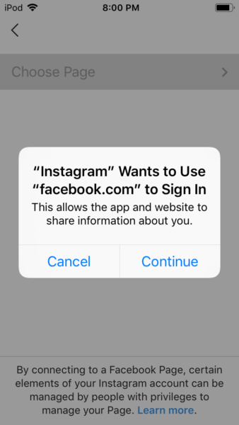 Instagram connect to Facebook page