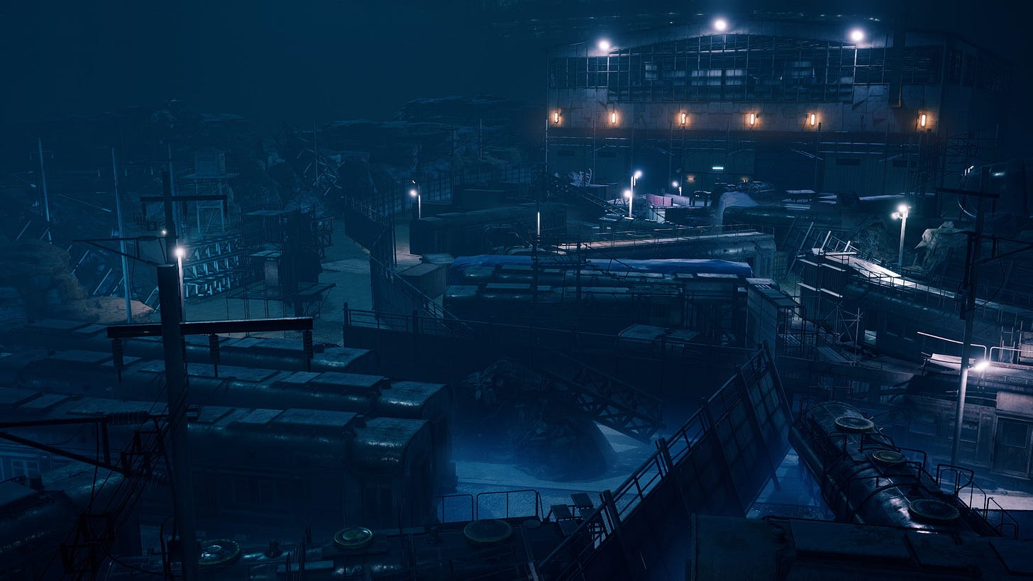Image of the train graveyard from Final Fantasy 7 Remake.