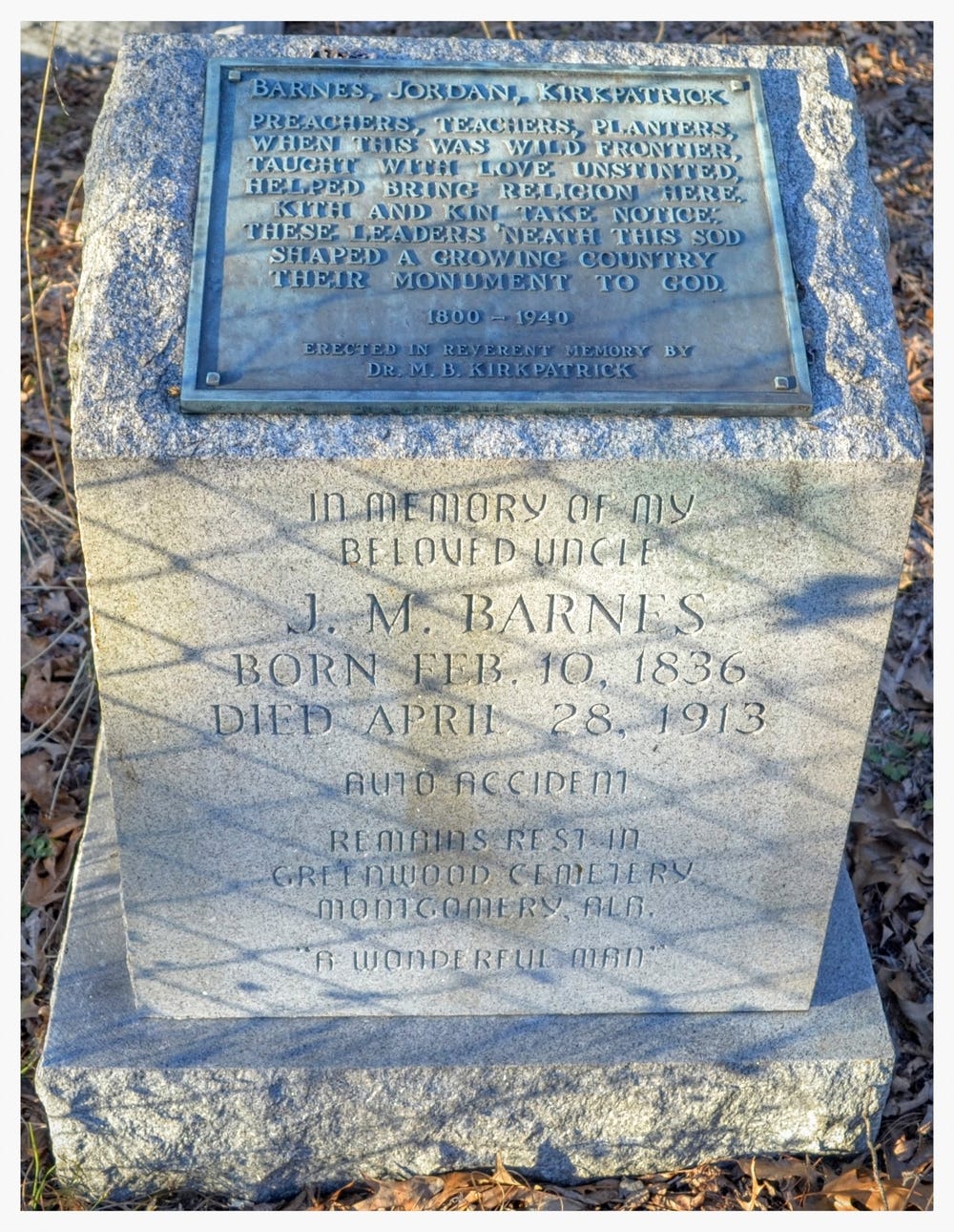 Memorial to the founders of Strata Academy, Fair Prospect Cemetery, Montgomery County, Alabama