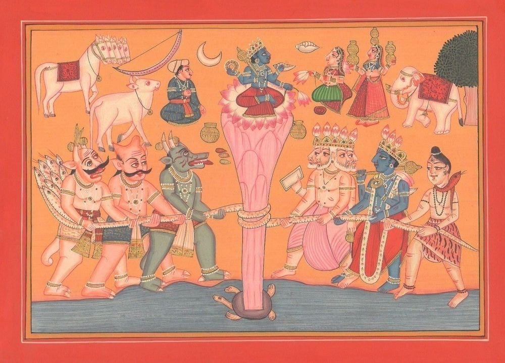 Hindu Samudra manthan dev athenic Art Traditional Painting Artist ...