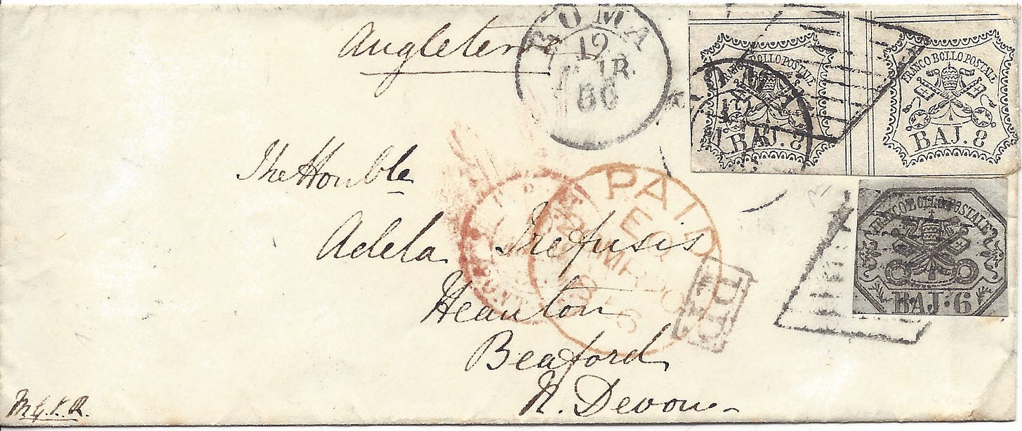 1856 letter from Rome to England