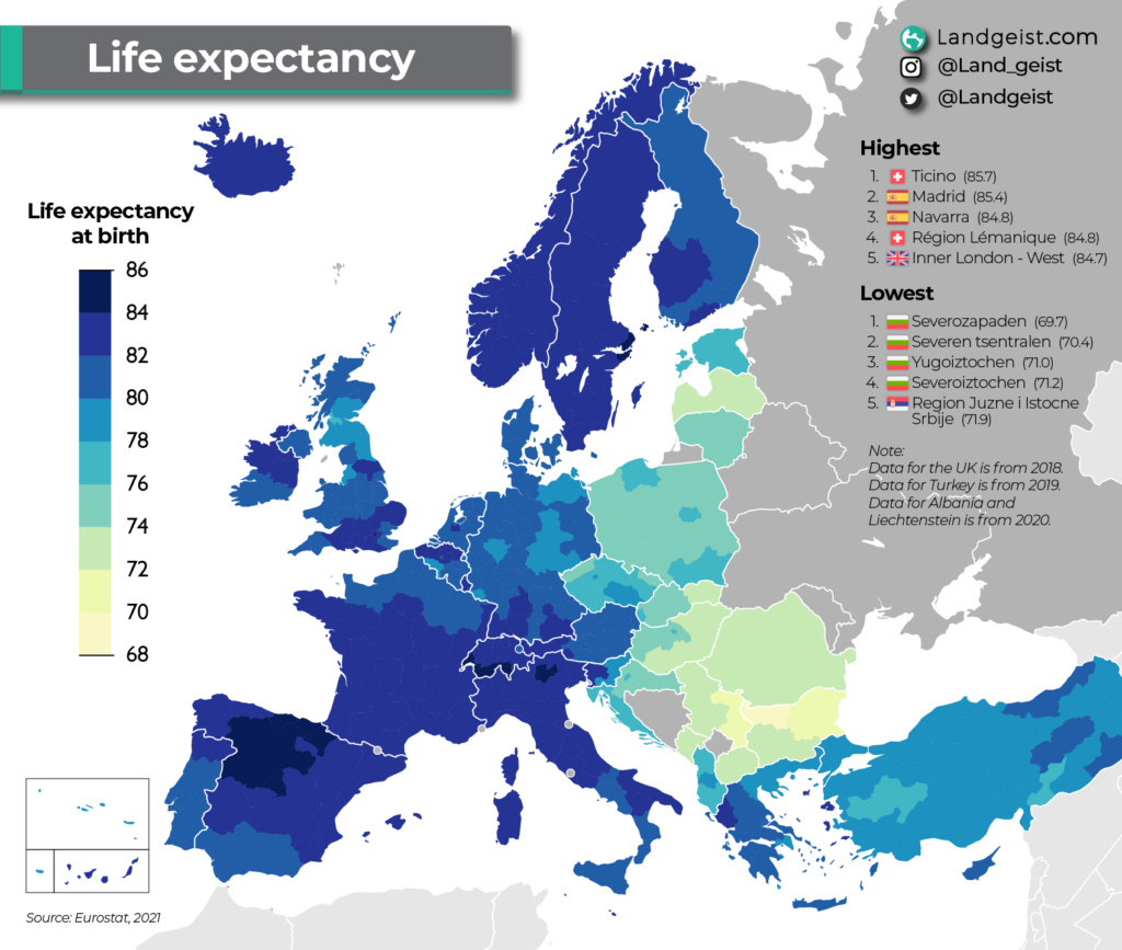 Esperanza de vida en Europa (2023)