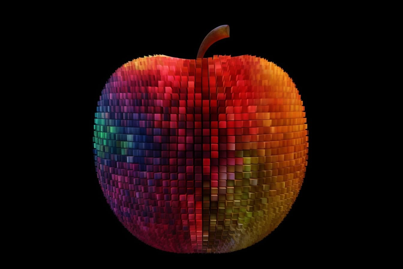 Pixelated mosaic apple generated in Midjourney v5.1