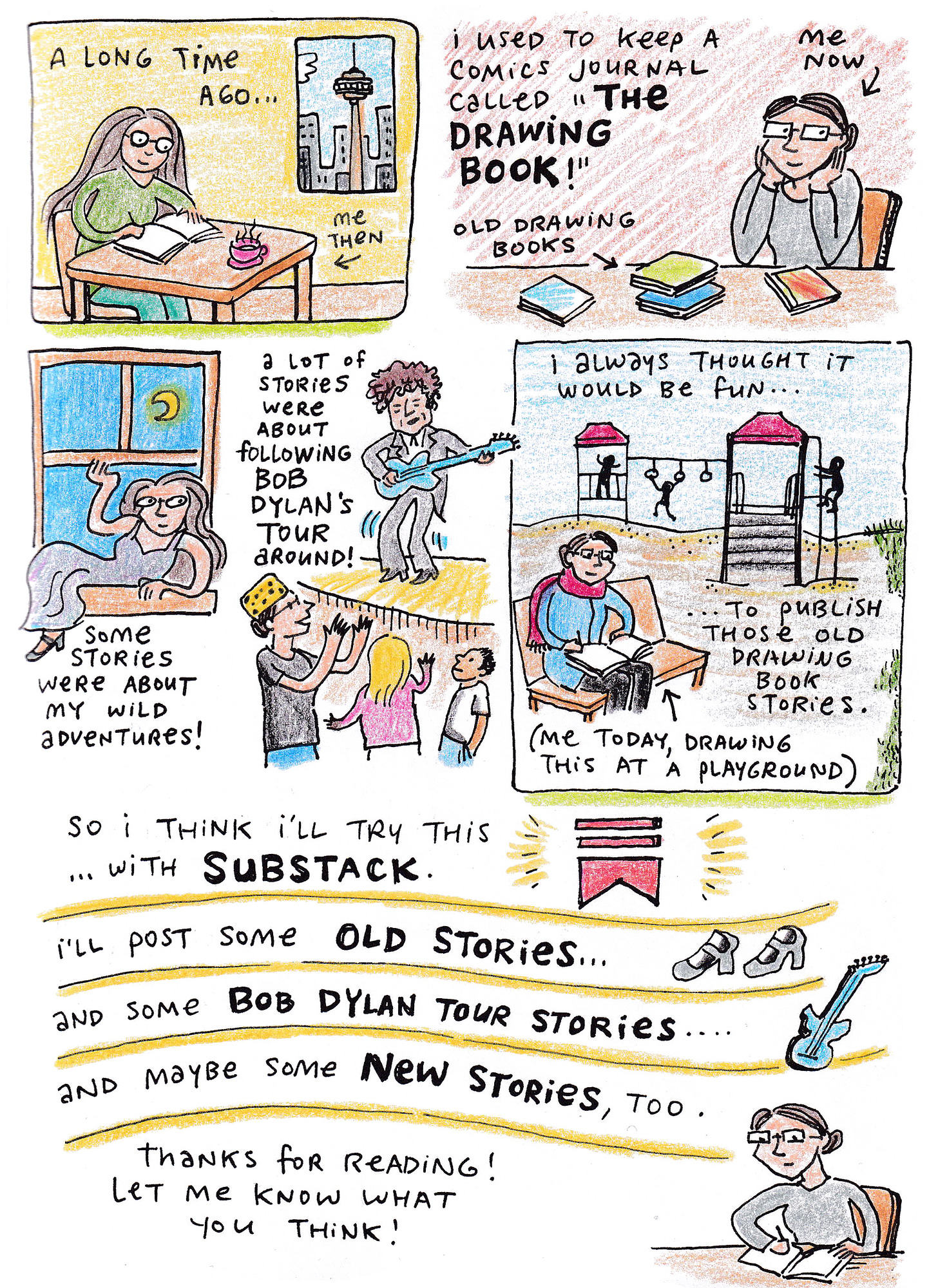 A comics page about how I am deciding to start a Substack that features my old unpublished comics sketchbooks.