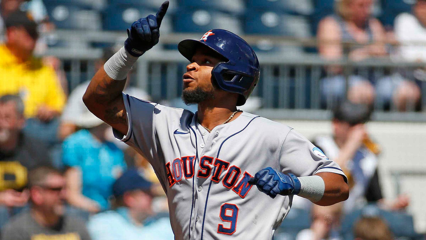 PITTSBURGH -- Corey Julks’ childhood dream became a reality.
The Astros left fielder grew up in the Houston suburb of Friendswood, Texas, then played baseball at the University of Houston. He has always been an Astros fan.
So it was no wonder that Julks nearly broke manager Dusty Baker’s hand