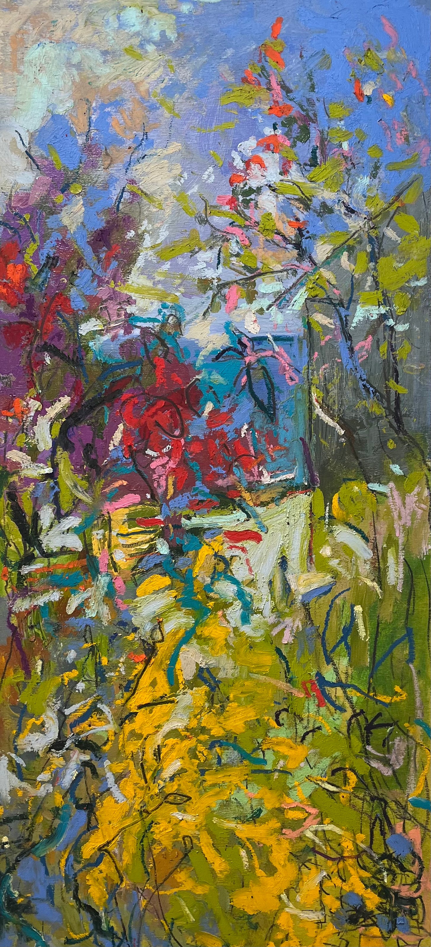 A painting of flowers and plants

Description automatically generated