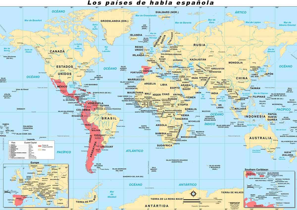 Spanish speaking countries on the world map