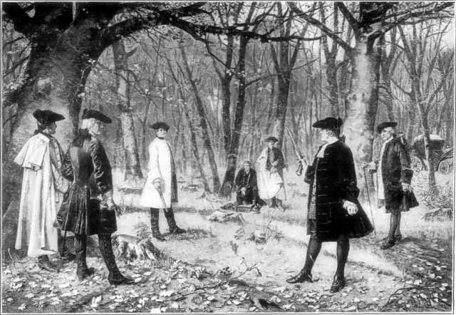 "Duel between Alexander Hamilton and Aaron Burr. After the painting by J. Mund."