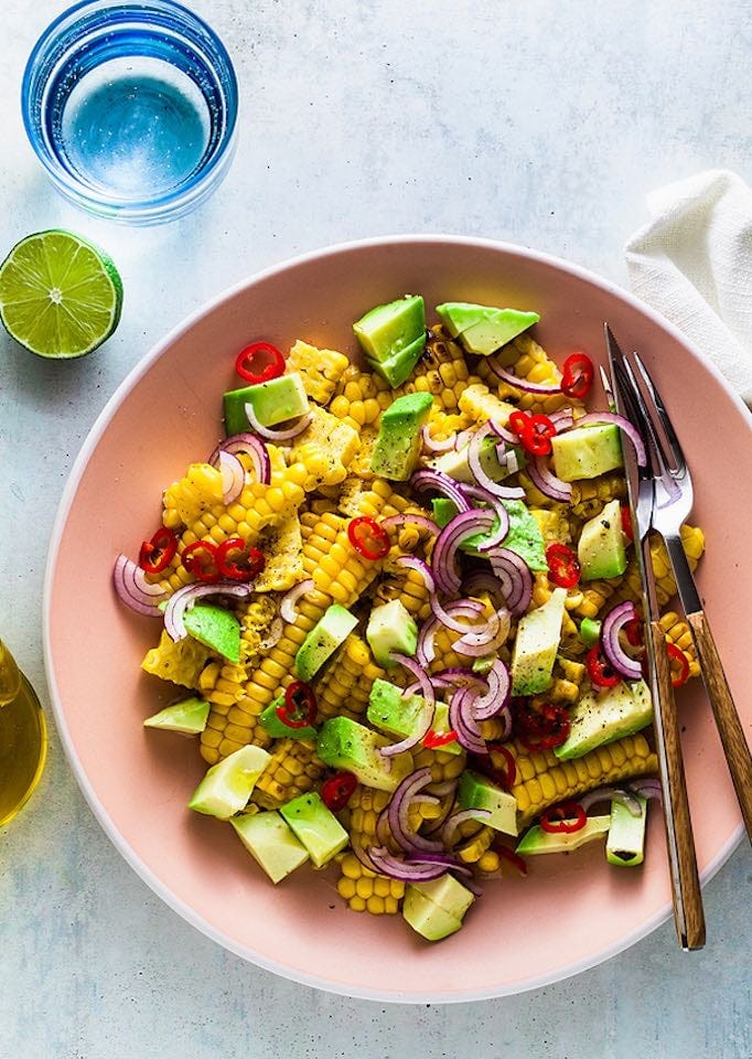 Grilled Corn with Avocado and Chiles