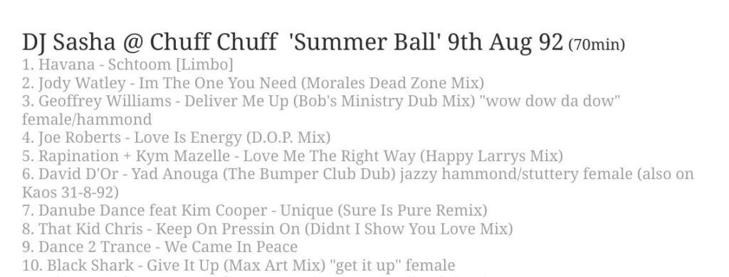 "DJ Sasha BBC The essential Selection as guest and resident @ Chuff Chuff Summer Ball 9th Aug 1992 play our co-written and co produced as a group and been released on vinyl, titled: Give up - Black Shark  (Max Art  Mix) Genre: Prog. / Trance Music as most likely we were "The Godfather of Trance music"  somehow, with Ricky Stecca and me Ivan Rasi aka Ivan Klass, see  attached  evidence here below:"