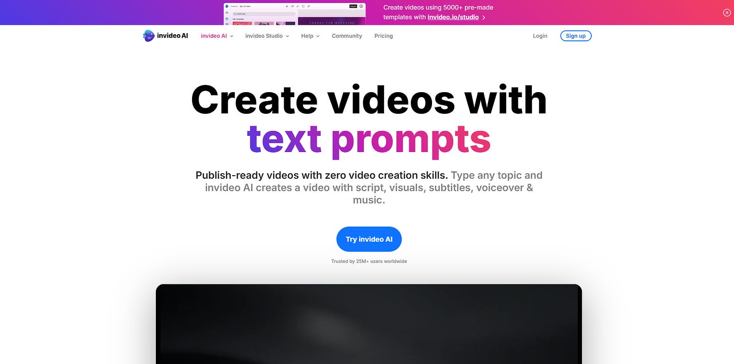 Invideo AI front page