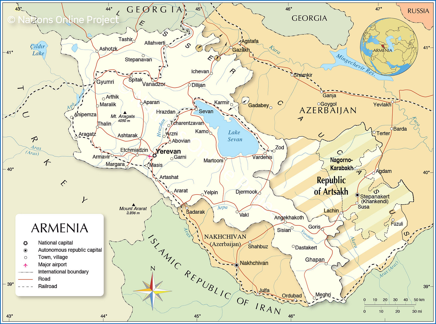 Political Map of Armenia  and the Nagorno-Karabakh Republic (Artsakh)