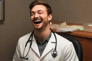 medical doctor laughing