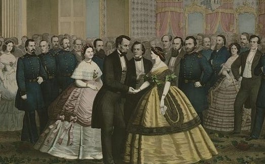 The Lincolns hosted numerous receptions, balls, and dinners in the White House. (Abraham Lincoln's Last Reception Courtesy of the Library of Congress)