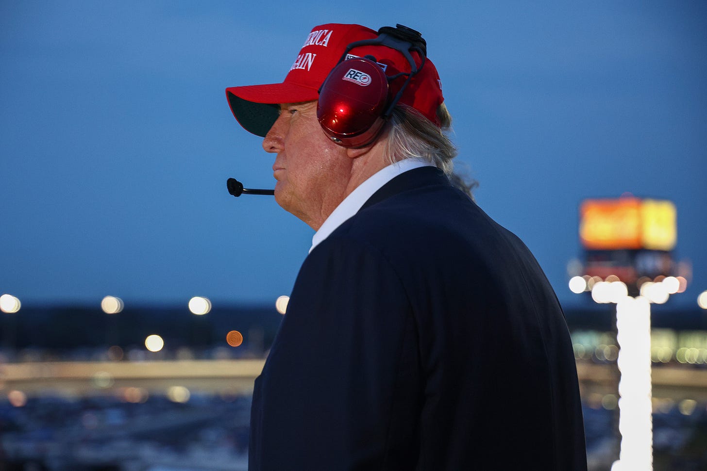 (Donald Trump at Charlotte Motor Speedway on May 26, 2024. Photo by Jared C. Tilton/Getty Images.)