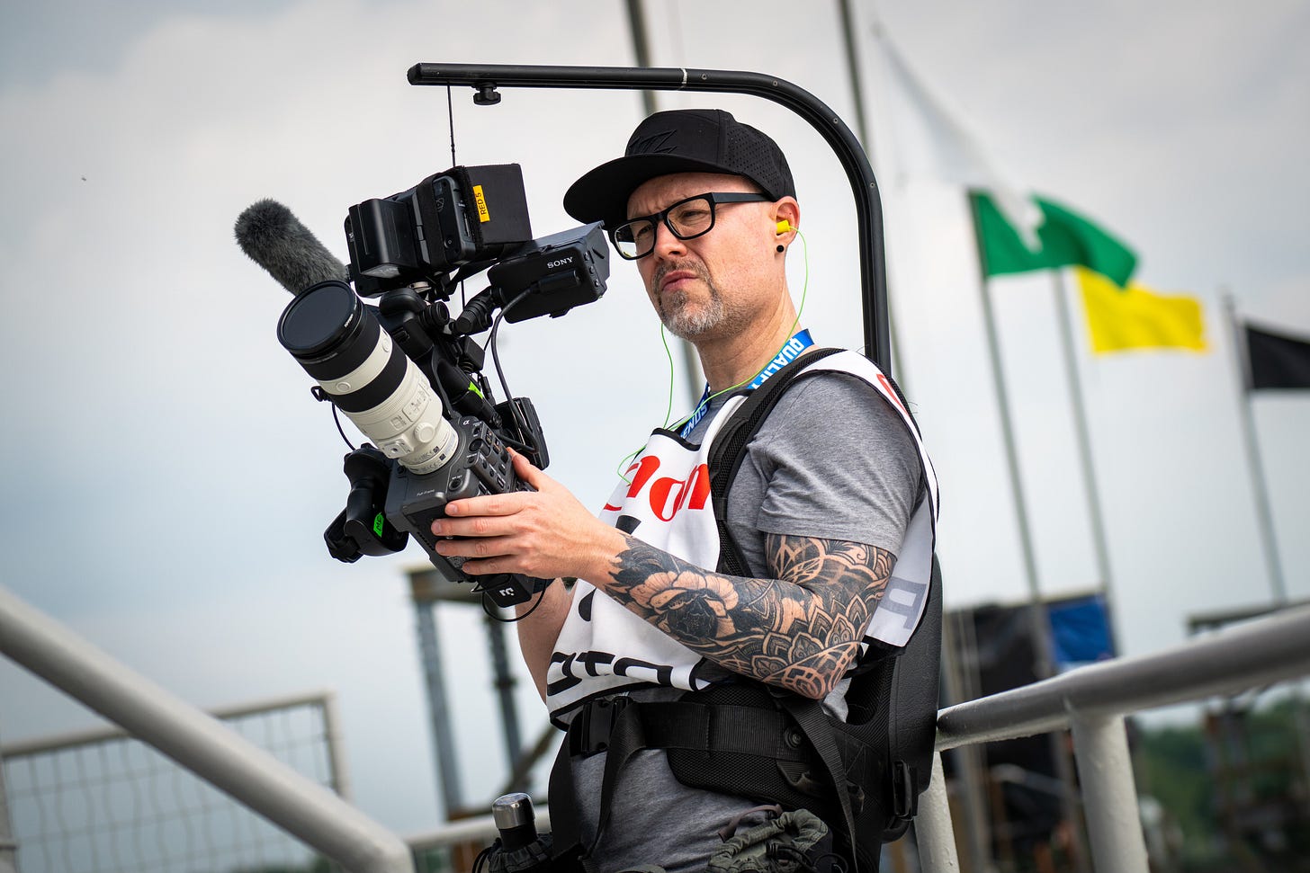 Josh Woll operating camera at Indy Motor Speedway