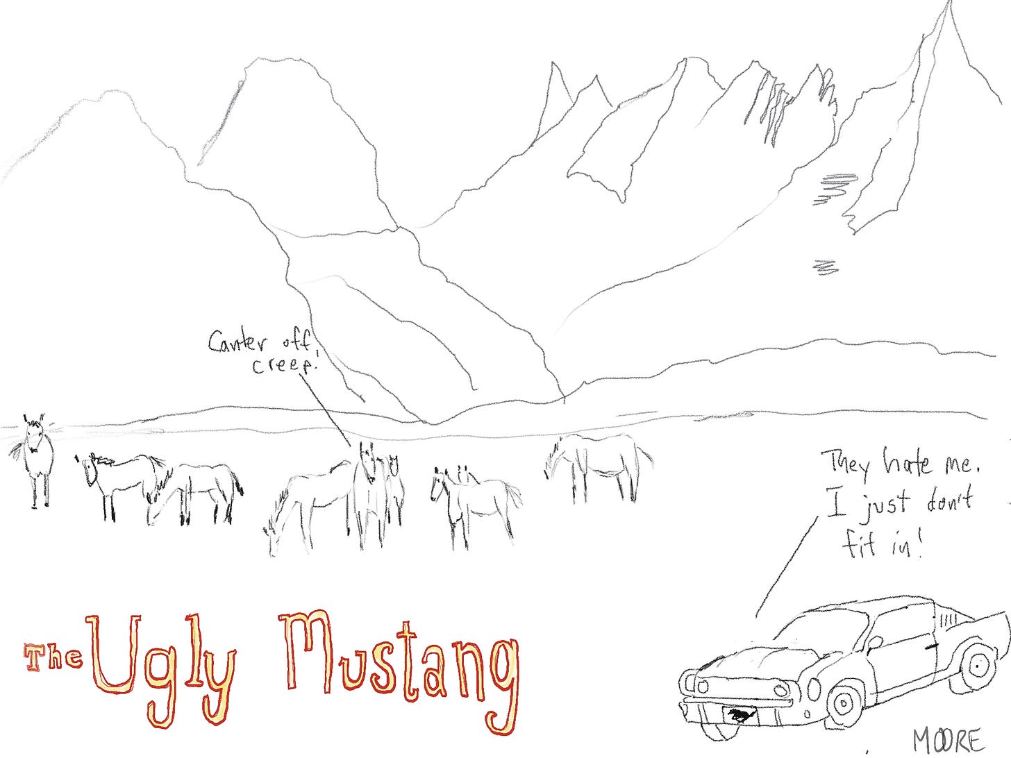 Mustangs on the range cartoon