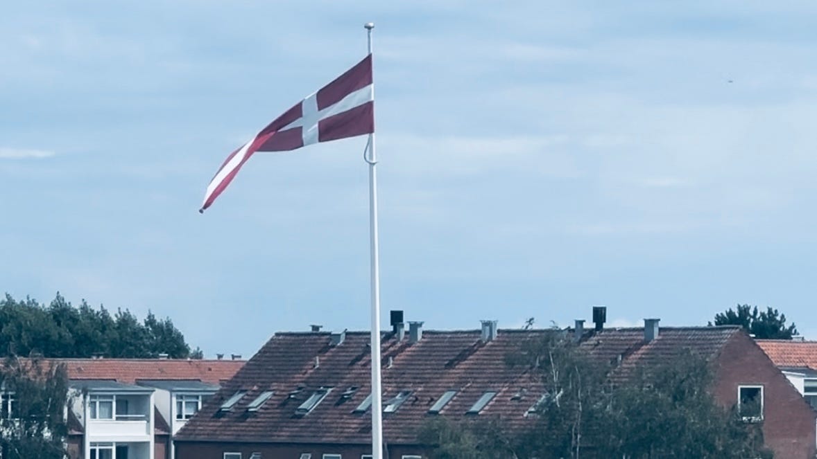 Danish flag over Hvidovre Hospital in Copenhagen