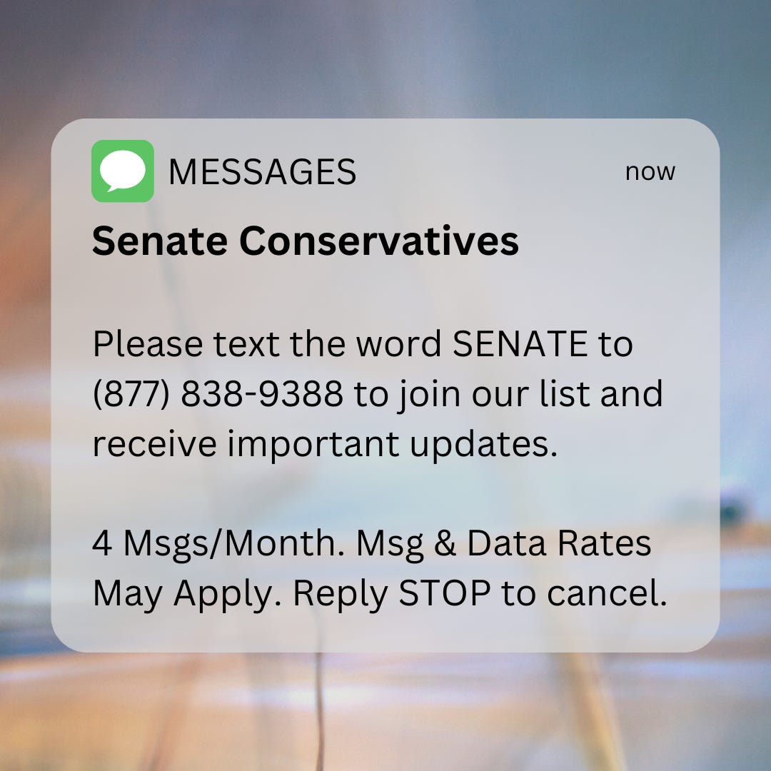 Text SENATE to 877-838-9388 to join