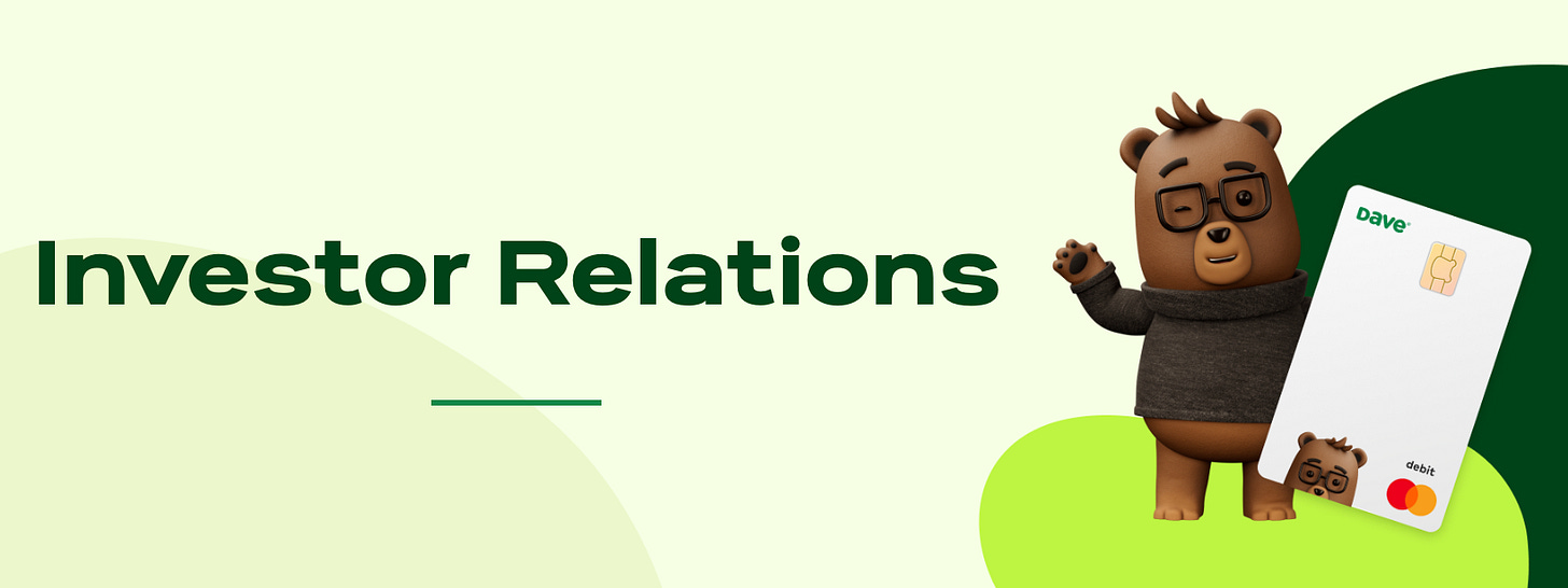 Dave Inc.’s investor relations page banner