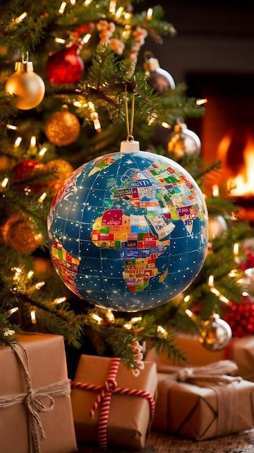 A globe ornament hanging from a christmas tree image | Premium AI-generated  image