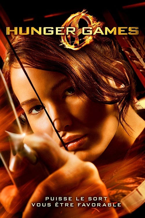 poster for the hunger games showing heroine with bow and arrow