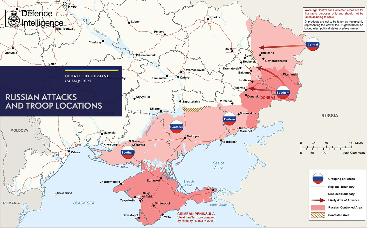 Russian attacks and troop locations map 04/05/23