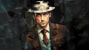 “Theo Gets Fragged,” original digital illustration by Johnny Knapp Profane Au. Central figure is male, wears a 40s-style fedora and a brown suit coat. In the dark background a face of a dark bearded man peers at Theo. On the left a black hand with a gold religious ring peeks out from behind filmy veils. Digital tools used included AI. © 2023 Johnny Profane Knapp, all rights reserved.