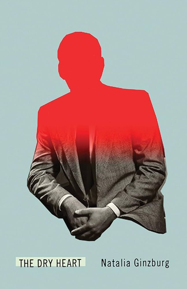 Cover image for the novel The Dry Heart. It features the silhouette of a man in a suit that fades to red.