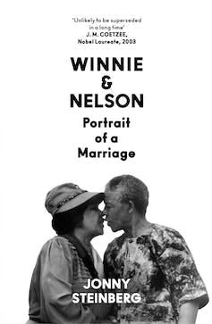 A book cover featuring a black and white photograph of a couple in profile about to kiss.
