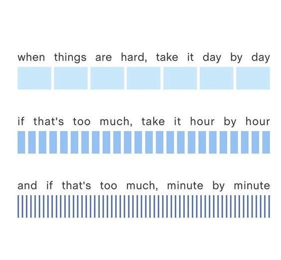 May be a graphic of ‎text that says '‎when things are hard, take it day by day if that's too much, take it hour by hour ----ا and if that's too much, minute by minute‎'‎