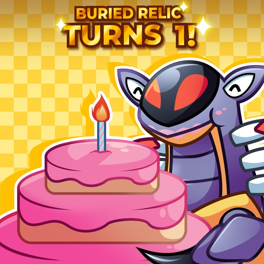 Buried Relic shared an image of Armaldo, the website’s mascot, eating cake to celebrate its first birthday